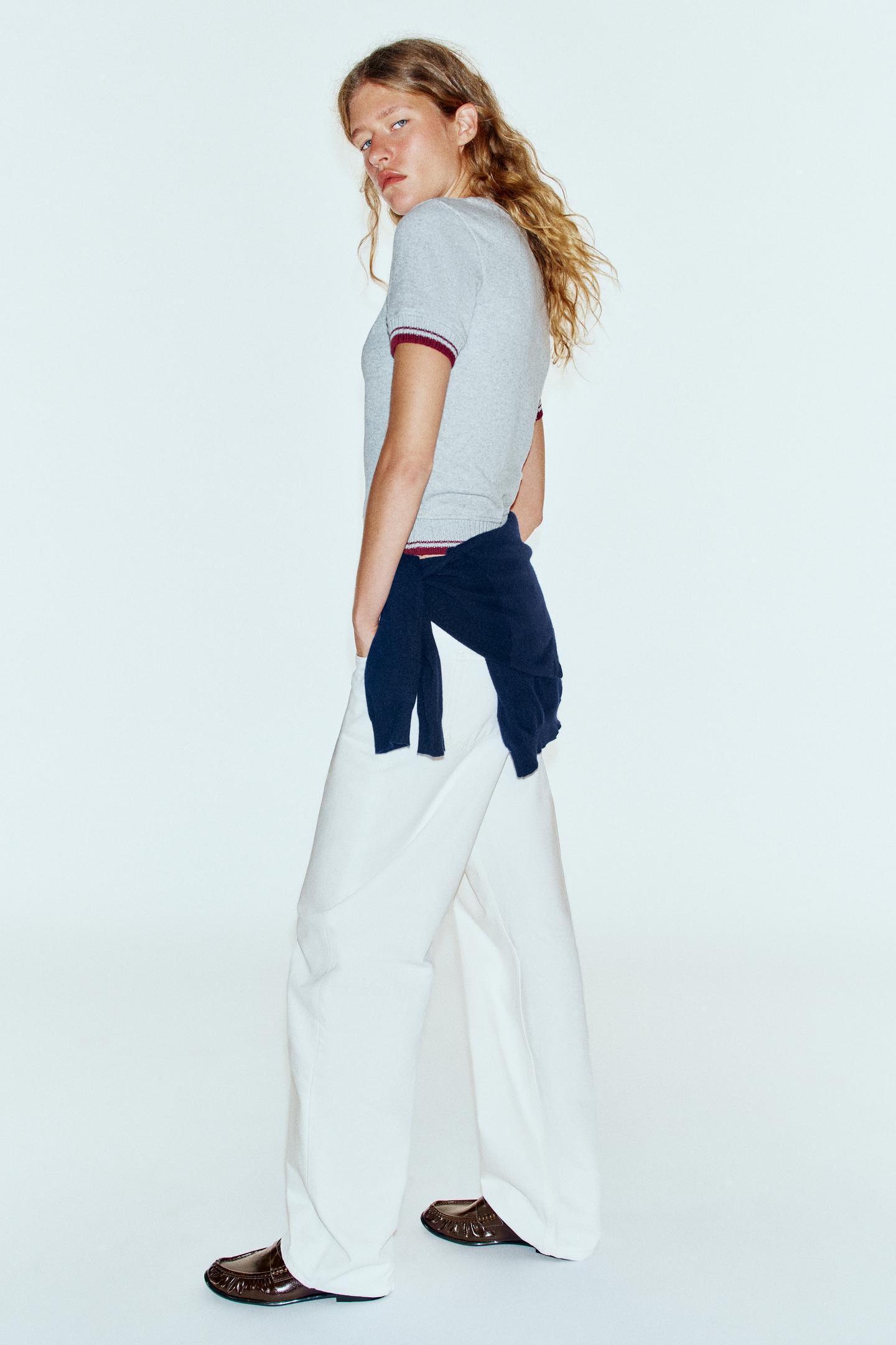 Женская футболка Zara ZA Embroidered Contrast, цвет: Серый — фото 3