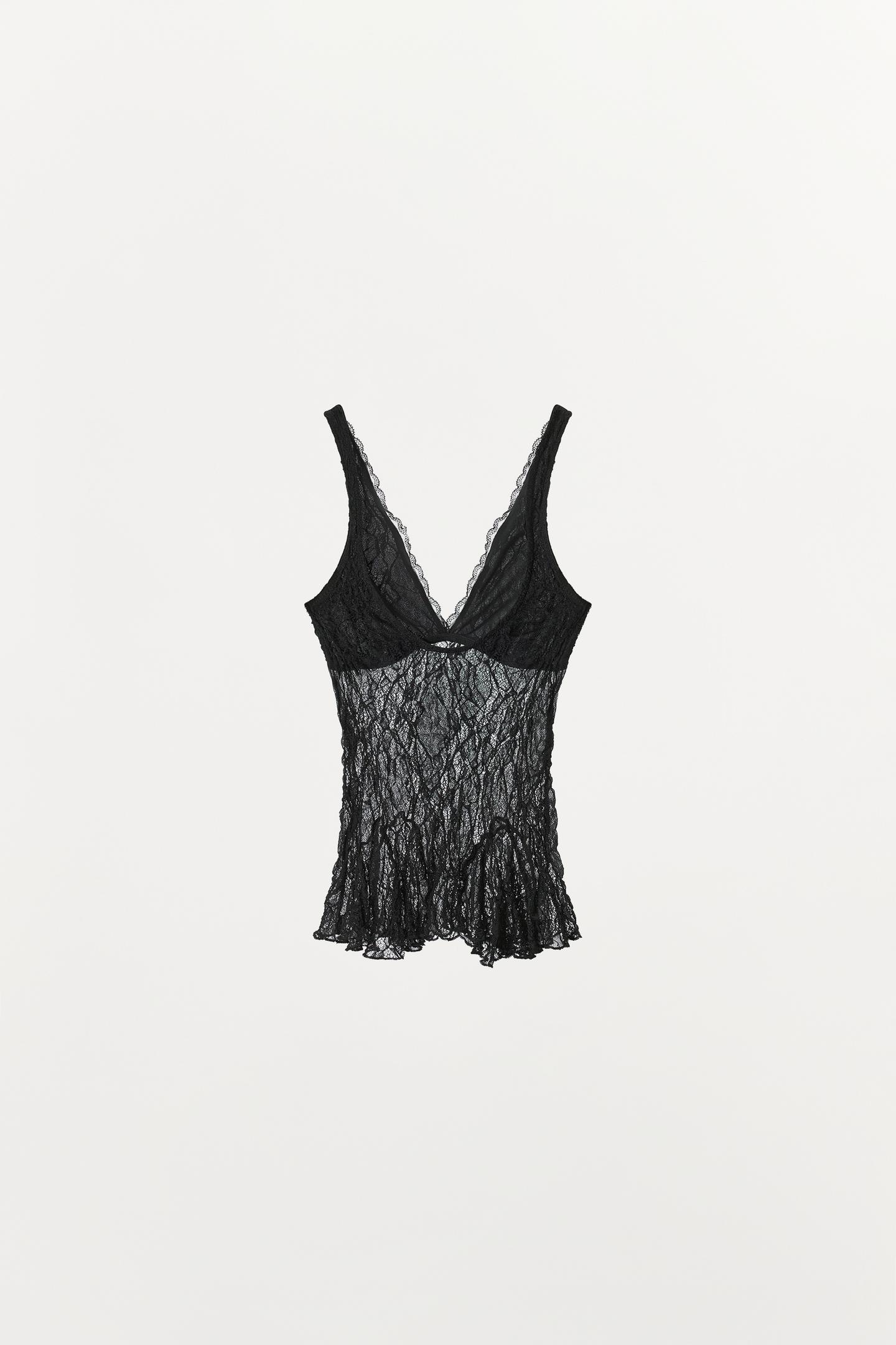 Женский топ Zara Lace Tank Top, цвет: Чёрный — фото 3