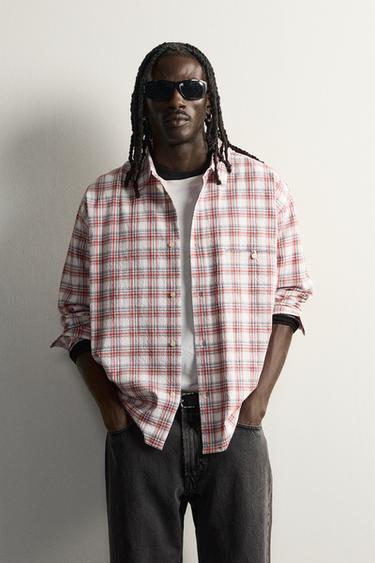 TEXTURED CHECK SHIRT - red/navy by Zara