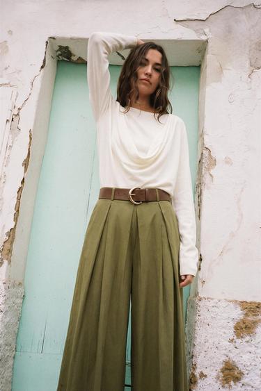 PANTALÓN CULOTTE CINTURÓN - Verde medio de Zara
