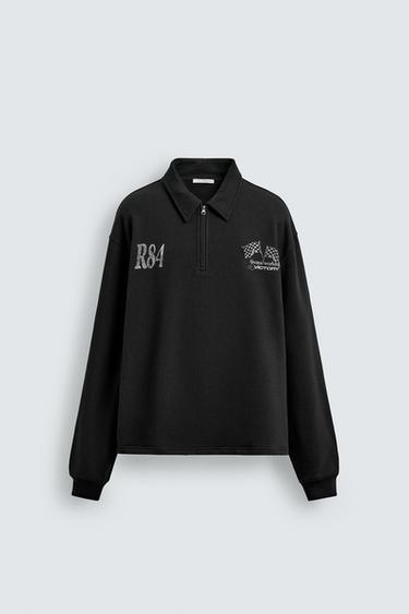 QUARTER-ZIP PRINTED SWEATSHIRT - Black by Zara