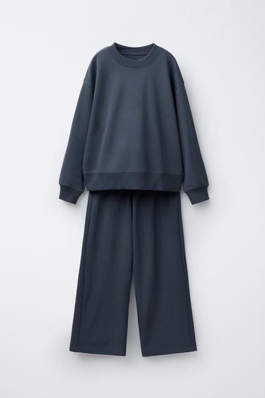 CONJUNTO SUDADERA Y PANTALÓN FELPA WIDE LEG LISO - Azul / Acero de Zara