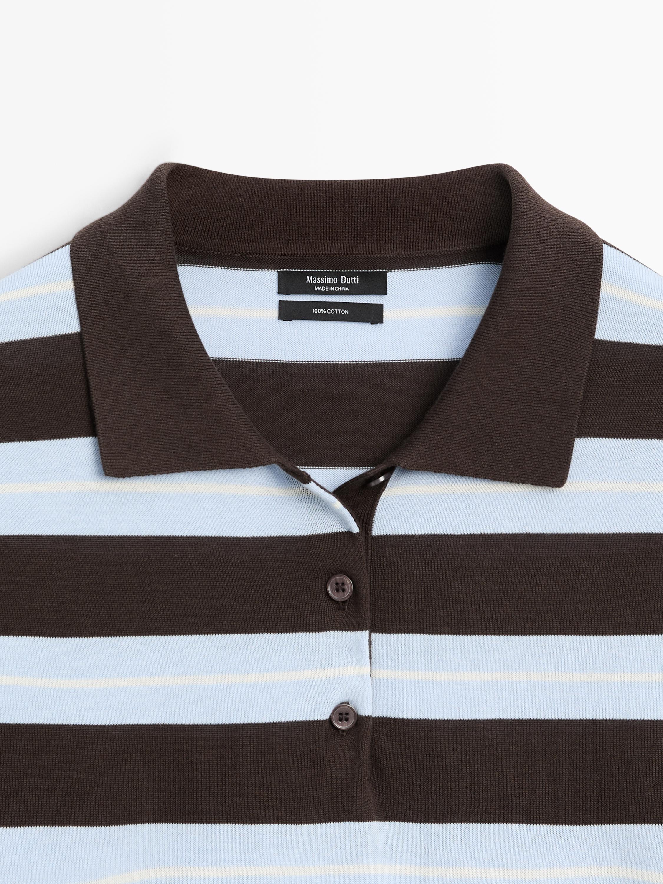 Cotton striped knit polo sweater