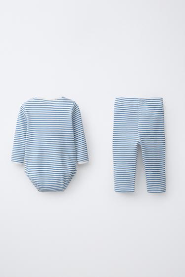 ENSEMBLE BODY ET LEGGING À RAYURES AVEC POUSSIN BRODÉ - Bleu marine de Zara - Image 1