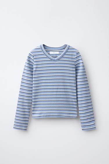 RIB-T-SHIRT MED V-UDSKÆRING OG STRIBER - Striber fra Zara