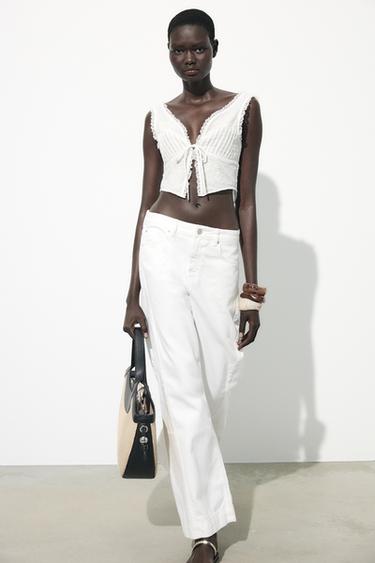 Zara PLUMETI TIE CROP TOP - Oyster-white - Image 0
