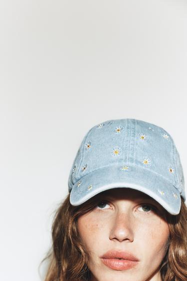 Zara DAISY EMBROIDERED DENIM CAP - Blue - Image 0