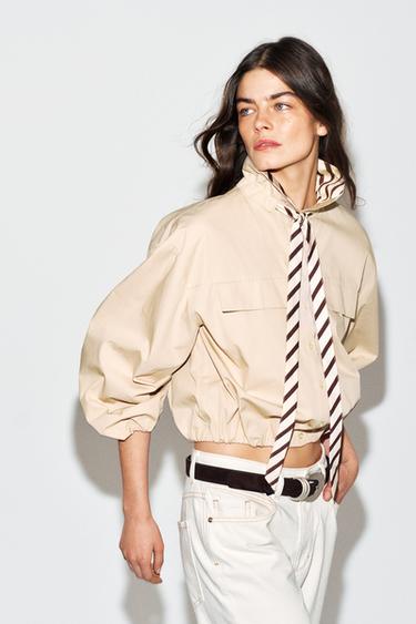 POPLIN SHIRT WITH CONTRAST COLLAR - Light camel by Zara - Image 6