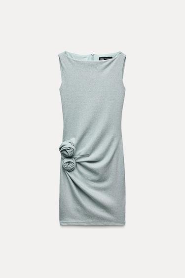 РОКЛЯ С РЕЛЕФНИ ФЛОРАЛНИ МОТИВИ И МЕТАЛИЗИРАНА НИШКА - Небесносин от Zara