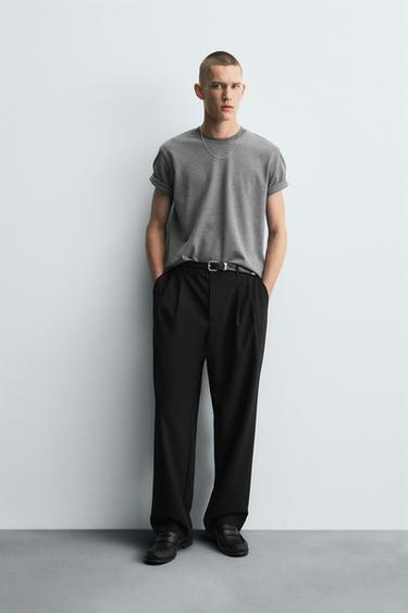 Zara PLEATED WIDE FIT PANTS - Black