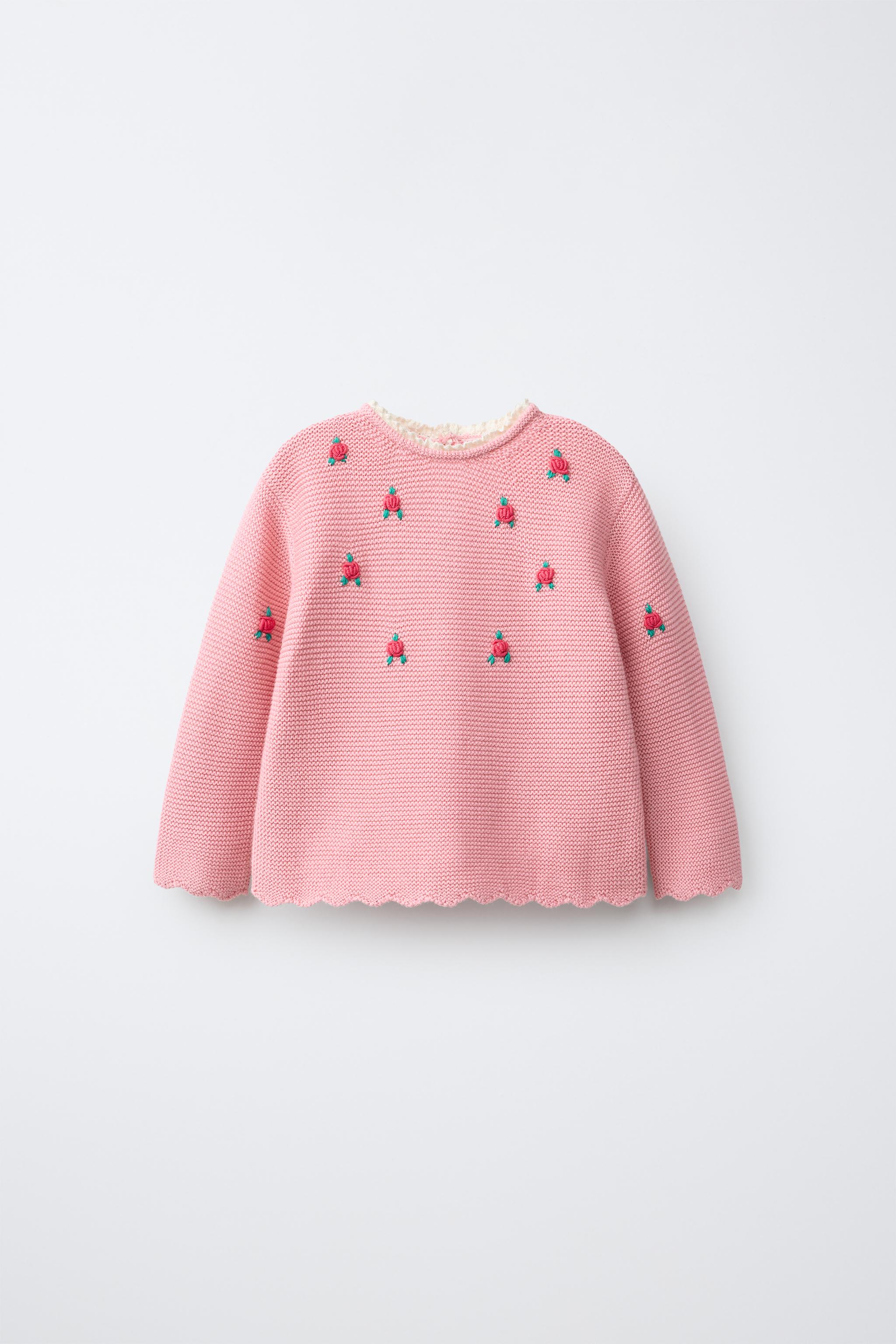 フラワー刺繍＆レース ニットセーター - ライトピンク | ZARA Japan / 日本