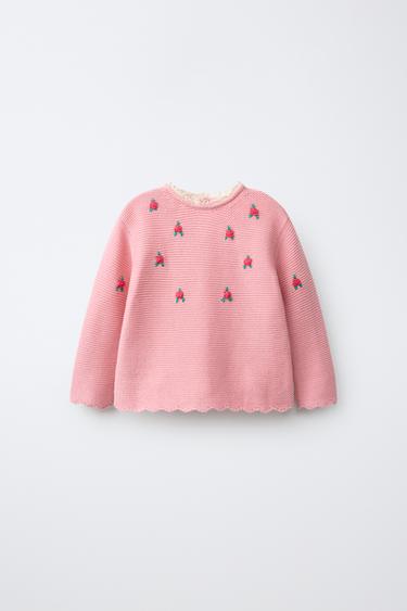FLORAL AND LACE EMBROIDERED KNIT JUMPER - Light pink by Zara