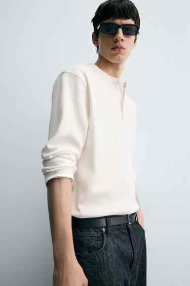 TEXTURED T-SHIRT WITH CONTRAST NECK - White by Zara - Image 6
