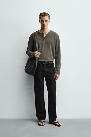 T-SHIRT HENLEY SOFT - Khaki dari Zara - Gambar 0