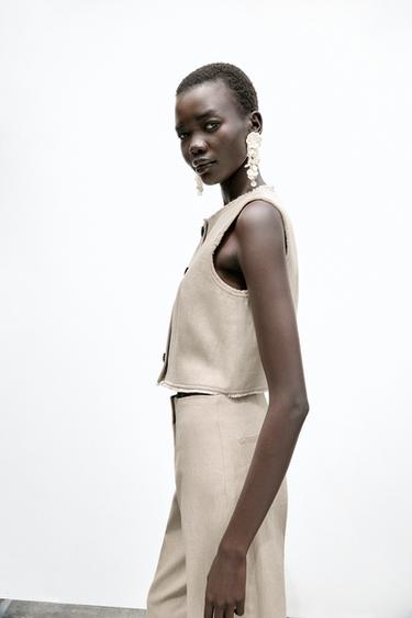 GILET RUSTIQUE EFFRANGÉ AVEC LIN - Sable de Zara - Image 3
