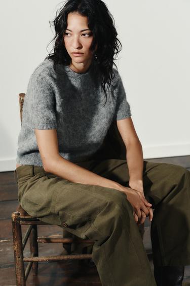 SHORT SLEEVE KNIT SWEATER - Grey by Zara