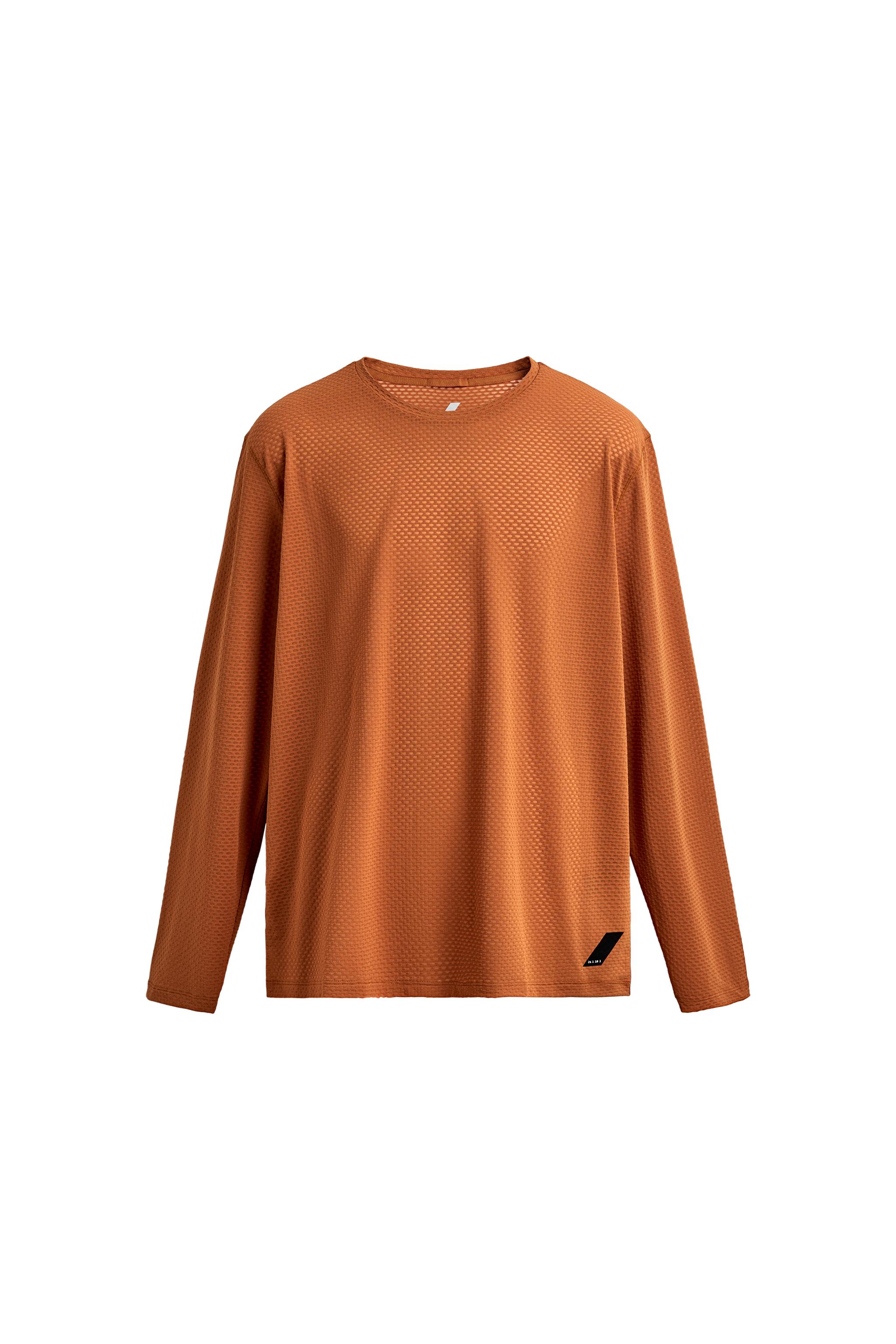 LONG SLEEVE GRAVEL TECHNICAL TEXTURED WEAVE T-SHIRT - Ocher | ZARA