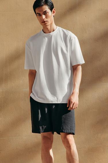 Zara 寬鬆版雙面織紋棉質T恤 - 白色