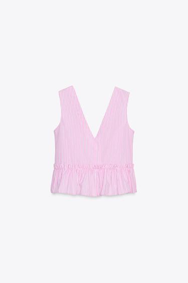 TOP RAYÉ AVEC LACETS - Rose / Blanc de Zara - Image 7