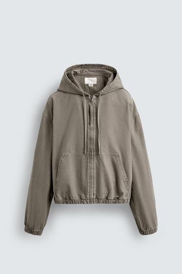 Zara WASHED HOODED JACKET - Green