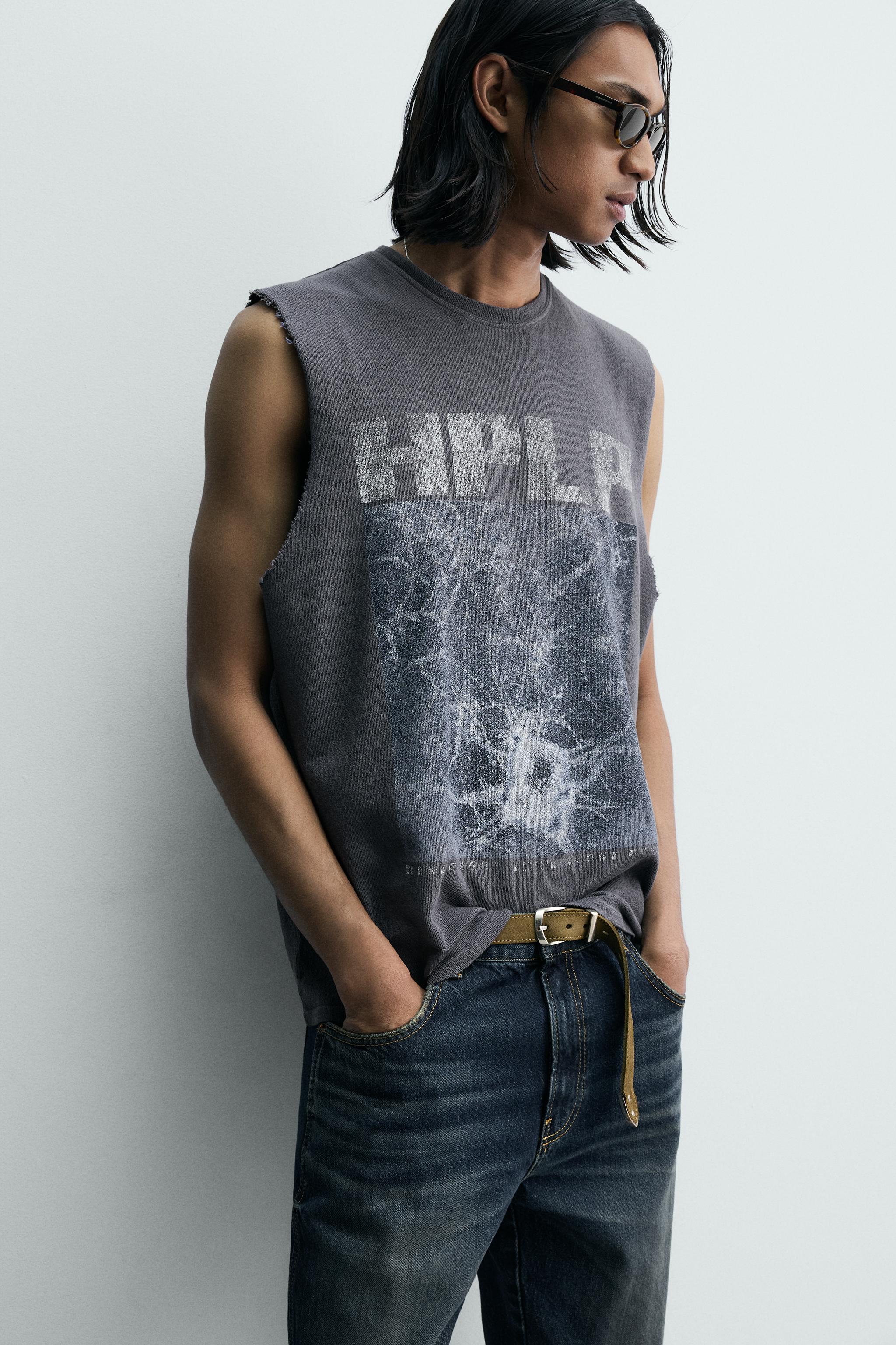 WASHED PRINT KNIT TANK TOP - Blue grey | ZARA Singapore