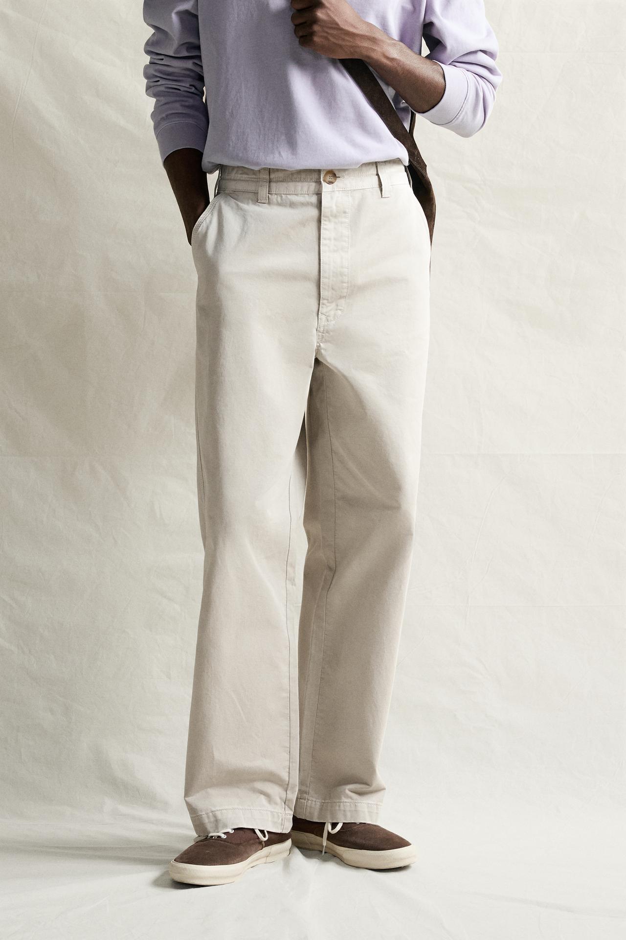 VINTAGE WASH EFFECT STRAIGHT FIT CHINO PANTS — Light beige