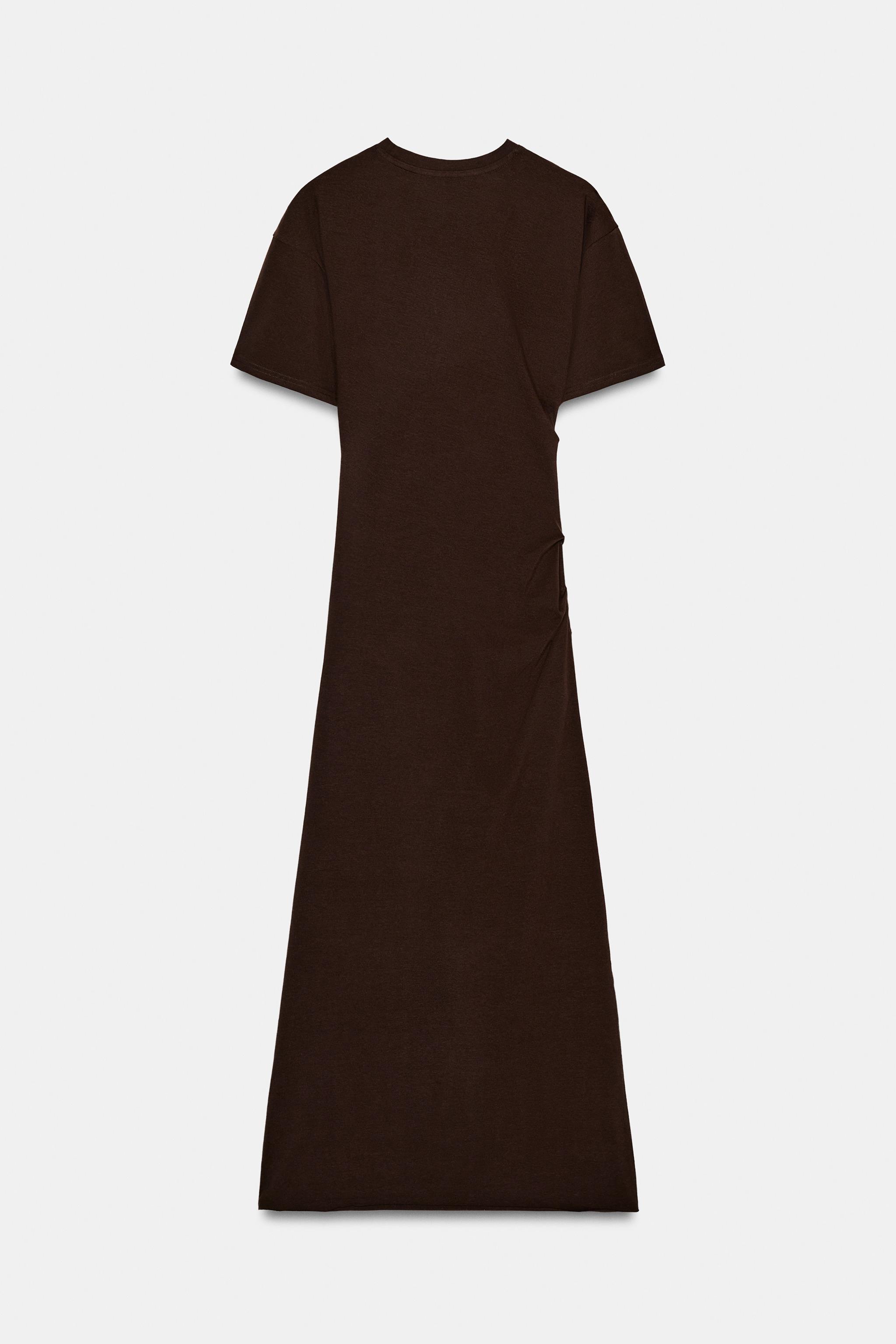 zara brown draped dress Brown Silk Draped Dress