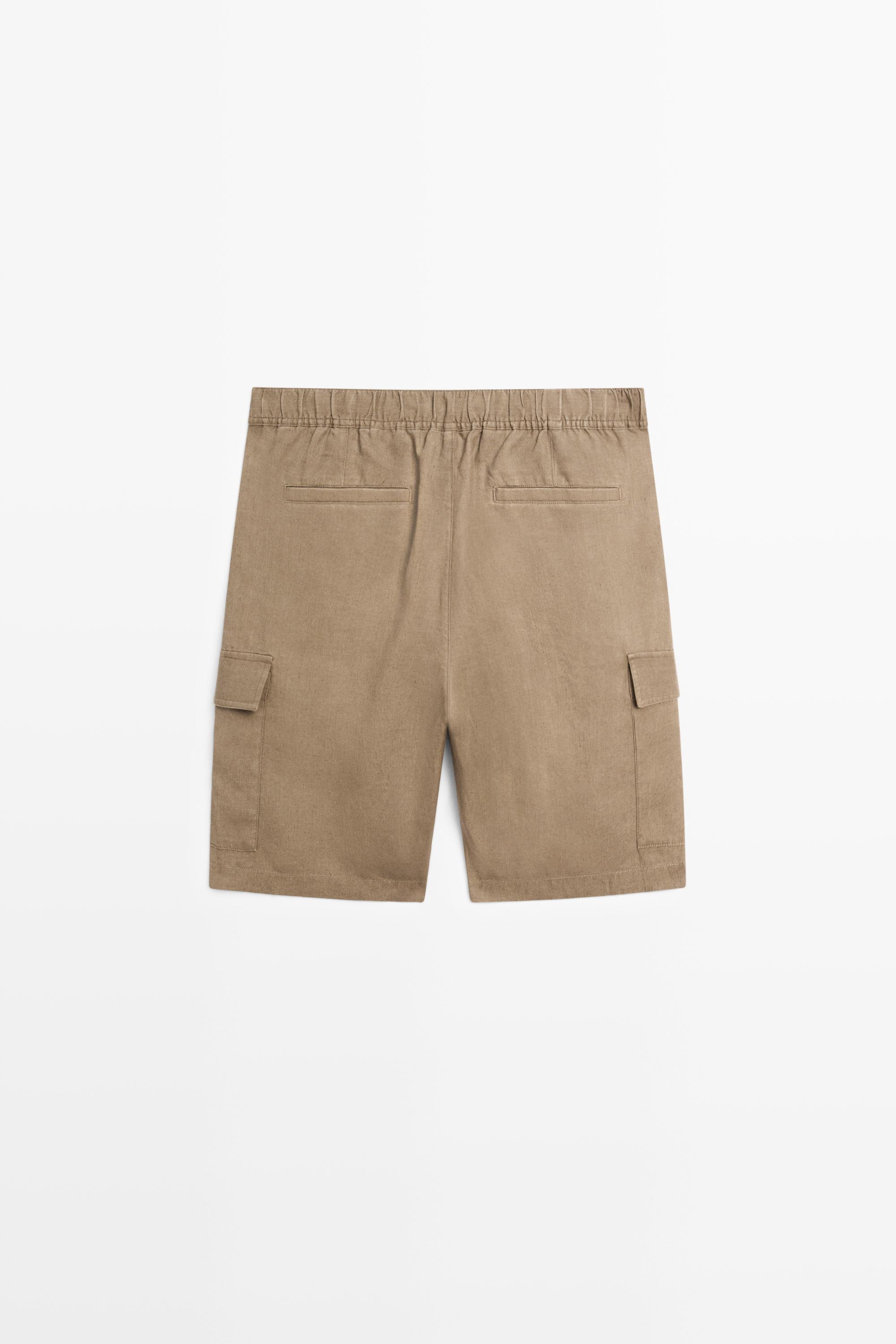 100% linen cargo Bermuda shorts