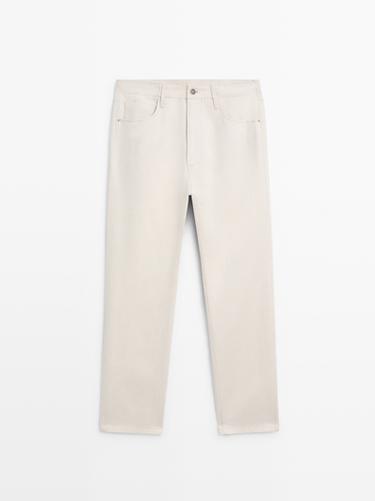 Zara Cotton and linen five-pocket trousers - Ecru