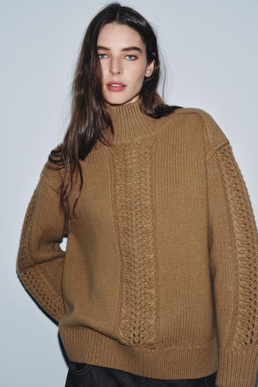 100% WOOL TEXTURED JUMPER - Mid-camel by Zara