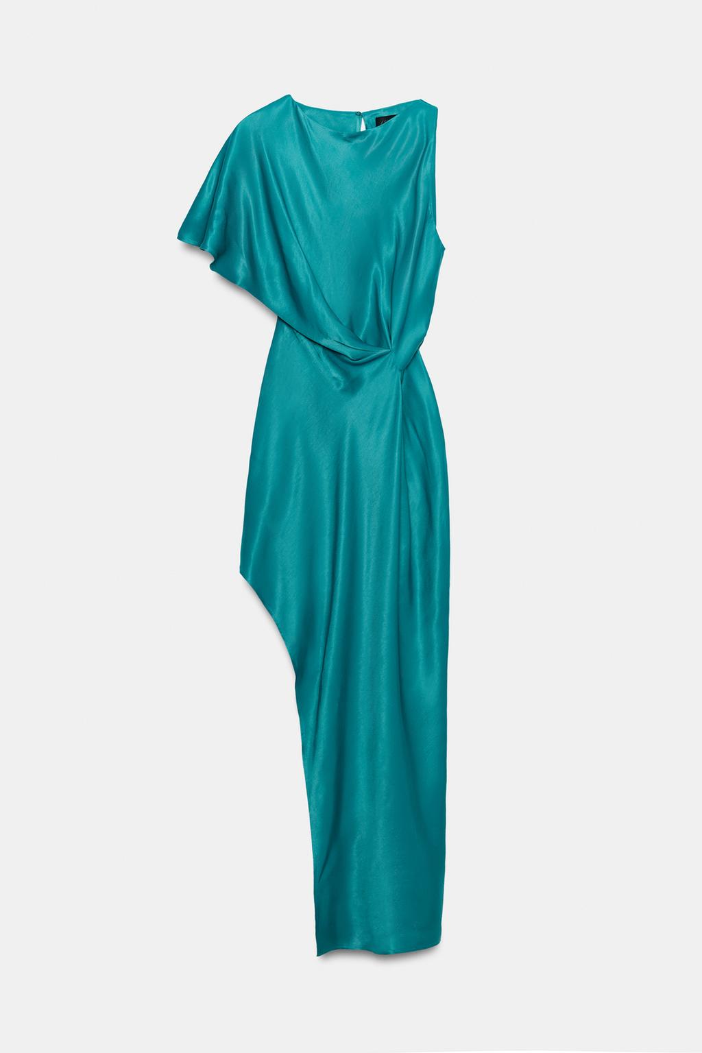 ASYMMETRIC SATIN EFFECT MIDI DRESS