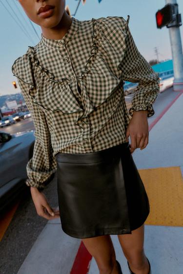 BLOUSE À VOLANTS ET CARREAUX VICHY - Vert / Écru de Zara - Image 3