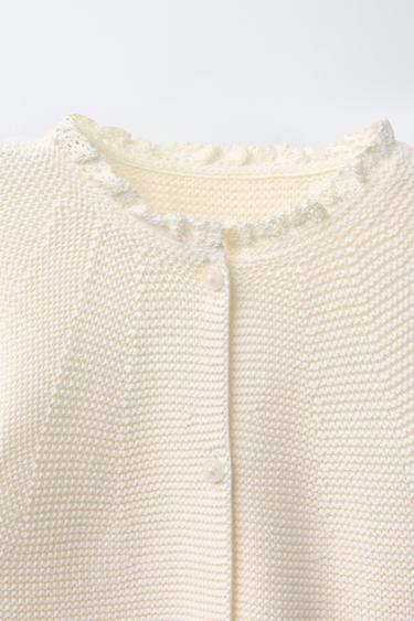 GILET EN MAILLE LINKS AVEC DENTELLE - Écru de Zara - Image 2