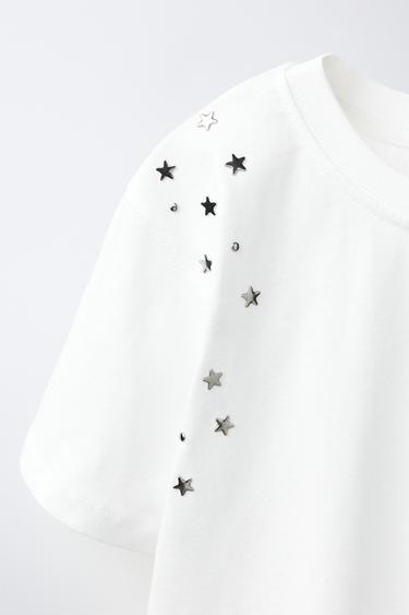 T-SHIRT DÉCOR CLOUS - Blanc de Zara - Image 2