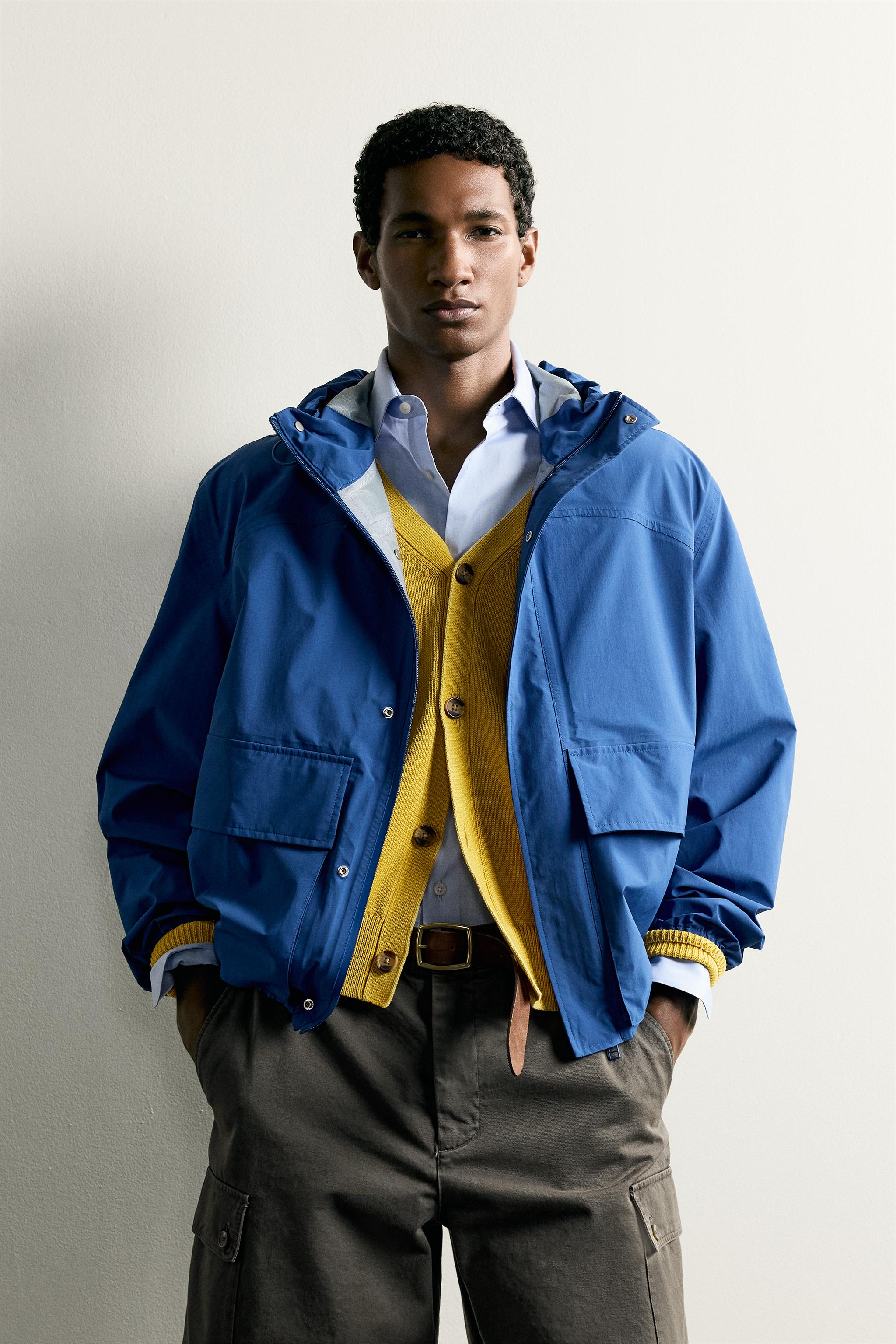 RELAXED FIT HOODED TECHNICAL JACKET - Bluish | ZARA United States