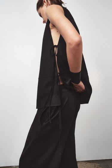 ZW COLLECTION LINEN BLEND TOP - Black by Zara
