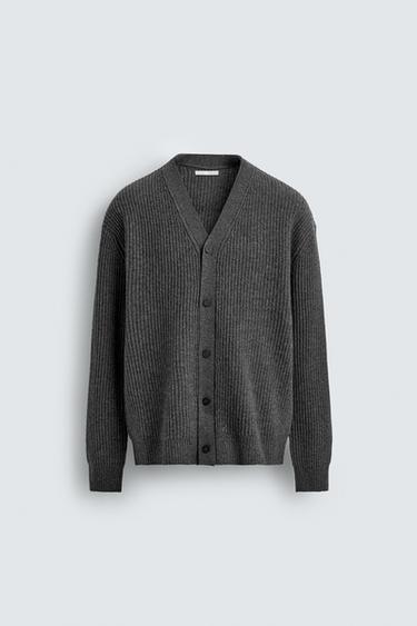 WOOL TEXTURED CARDIGAN - Grey by Zara