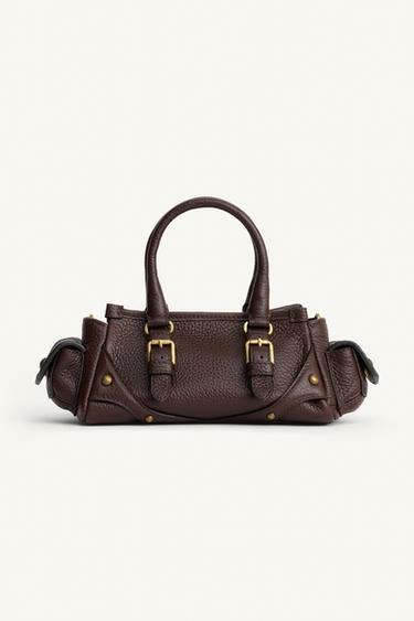 Zara MINI LEATHER BOWLING LIMITED EDITION BAG - Chocolate