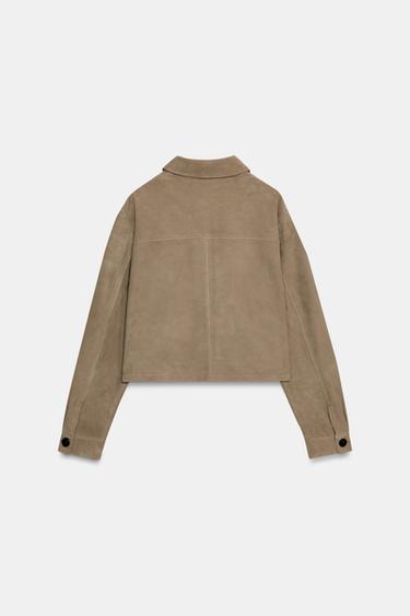 JACKE AUS 100 % LEDER MIT HEMDKRAGEN - Beige von Zara