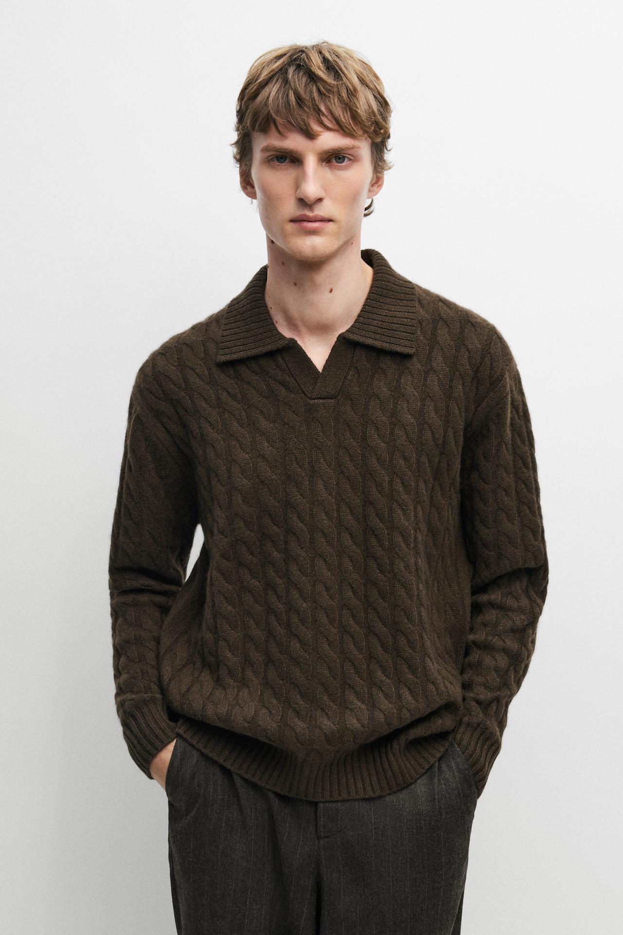 Cable-knit cashmere polo sweater — BOTTLE GREEN