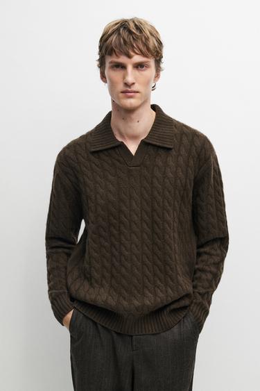 Cable-knit cashmere polo sweater — BOTTLE GREEN 2