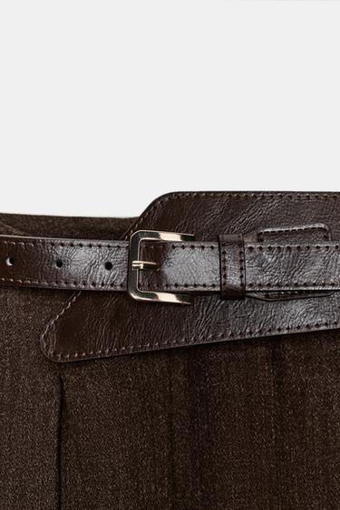 JUPE MI-LONGUE CEINTURE - Marron de Zara - Image 7