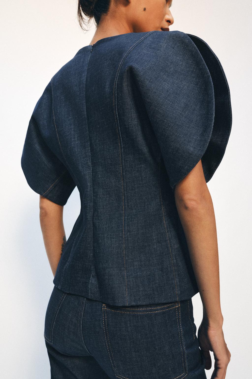 ZW COLLECTION PUFF SLEEVE DENIM BLOUSE