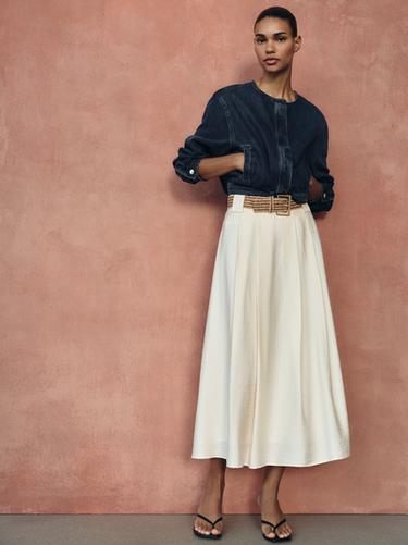 BRAIDED BELT MIDI SKIRT - Ecru by Zara