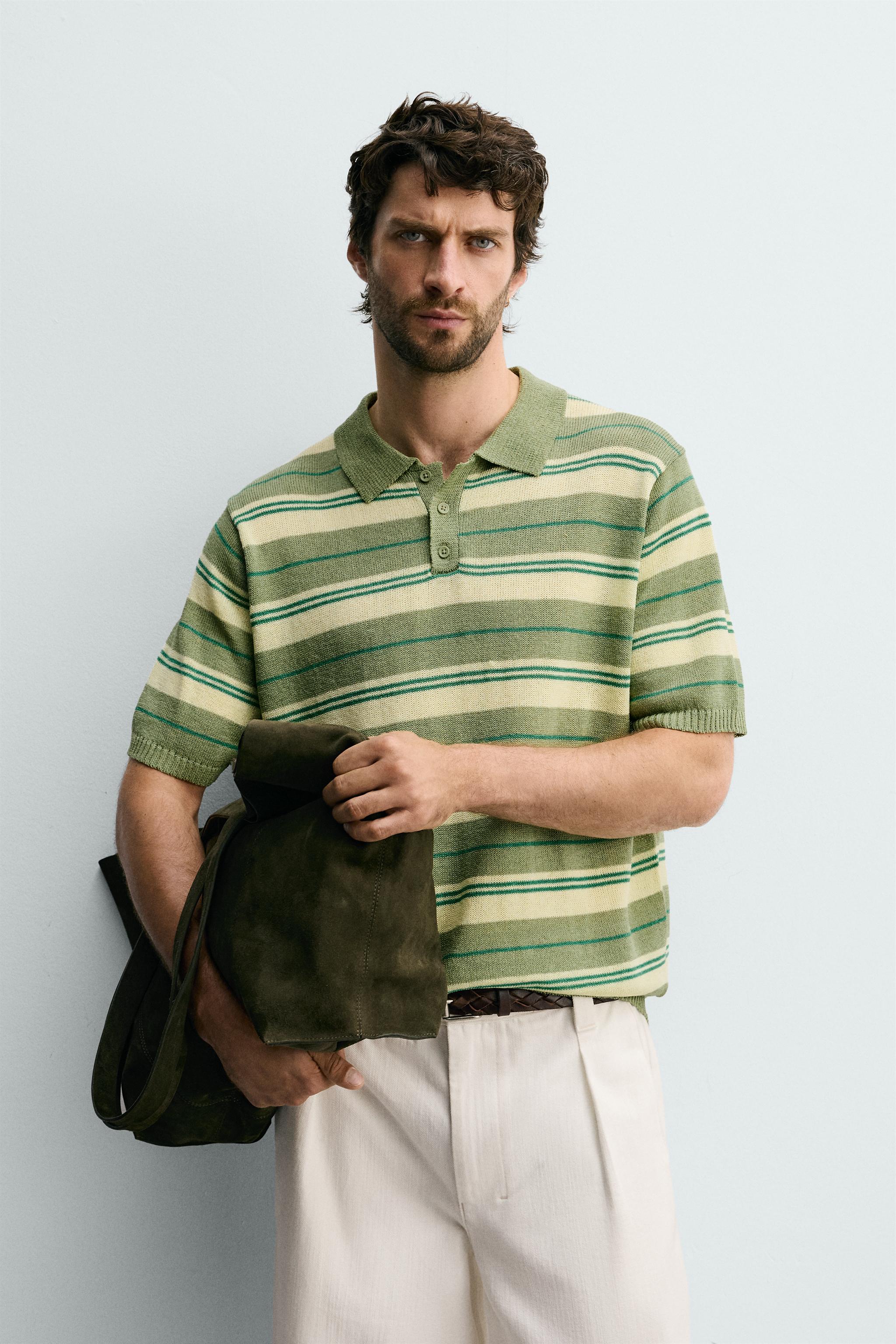 STRIPED JACQUARD KNIT POLO SHIRT — striped