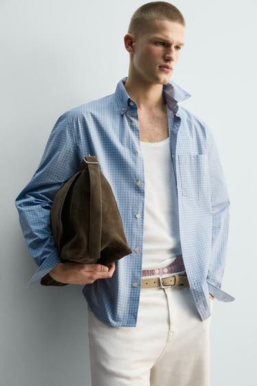 RELAXED FIT CHECK SHIRT - Sky blue by Zara - Image 4