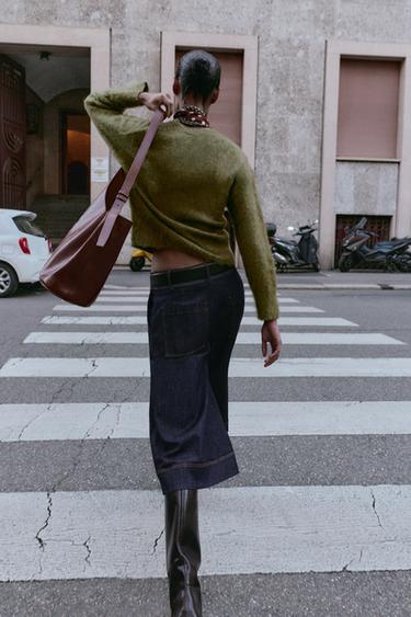 PULL EN MAILLE EFFET BROSSÉ - Kaki de Zara - Image 3