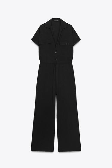 Zara FLOWY POCKET JUMPSUIT - Black