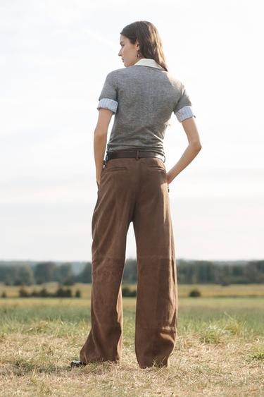 100% SUEDE DARTED TROUSERS LIMITED EDITION - Brown / Taupe by Zara - Image 1
