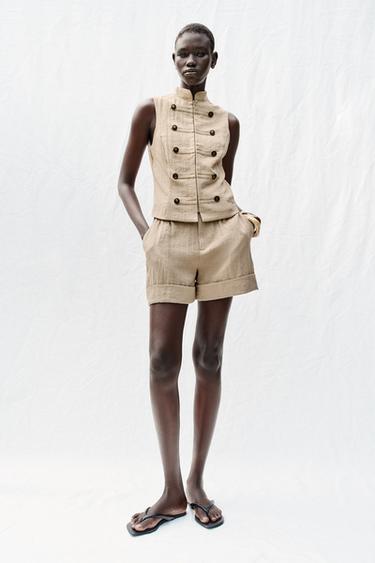 SLEEVELESS BUTTON SHIRT - Sand by Zara